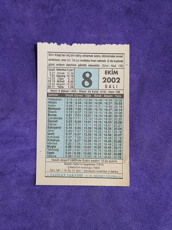 8 Ekim 2002 Takvim Yaprağı - Nostalji Koleksiyonluk Takvim Yaprağı - Image 1