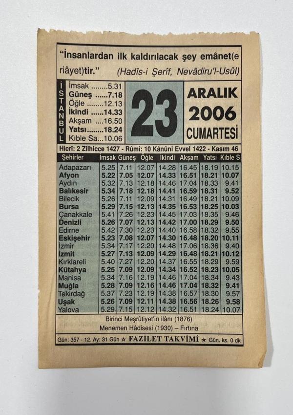 23 Aralık 2006 Takvim Yaprağı - Nostaljik Koleksiyonluk Takvim Yaprağı - Image 1