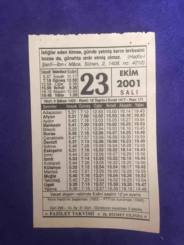 23 Ekim 2001 Takvim Yaprağı - Nostalji Koleksiyonluk Takvim Yaprağı - Image 1
