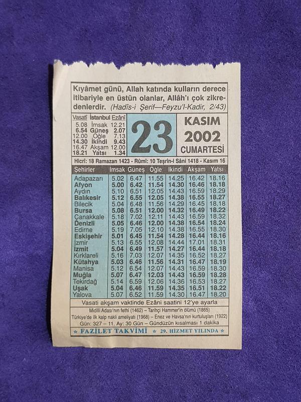 23 Kasım 2002 Takvim Yaprağı - Nostalji Koleksiyonluk Takvim Yaprağı - Image 1