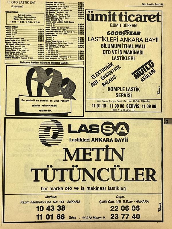 Ankara 1986 Meslek Reklam İlanı Efemera S359 - Image 1