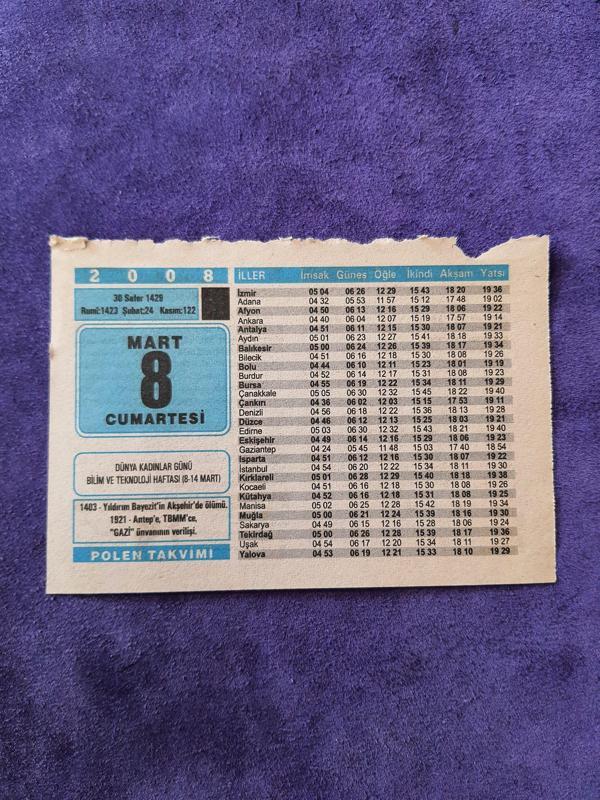 8 Mart 2008 Takvim Yaprağı - Nostaljik Koleksiyonluk Takvim Yaprağı - Image 1