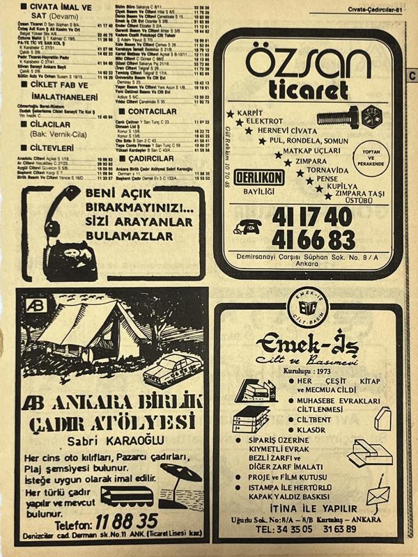 Ankara 1986 Meslek Reklam İlanı Efemera S81 - Image 1