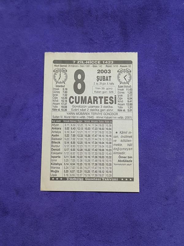 8 Şubat 2003 Takvim Yaprağı - Nostaljik Koleksiyonluk Takvim Yaprağı - Image 1