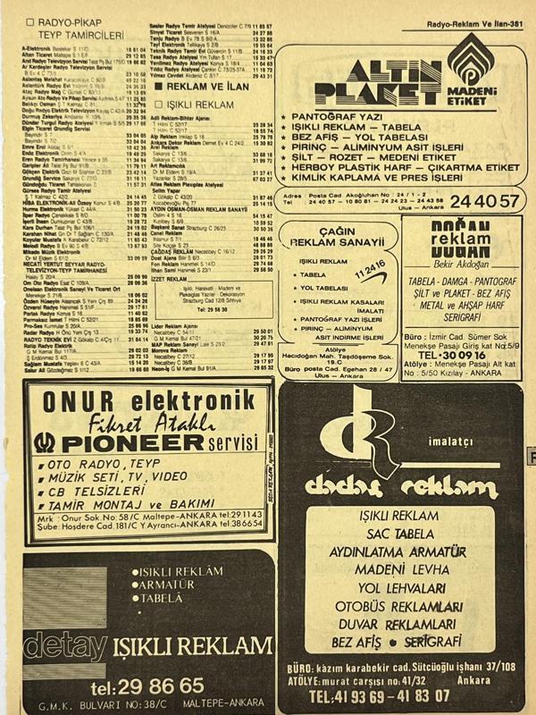 Ankara 1986 Meslek Reklam İlanı Efemera S381 - Image 1