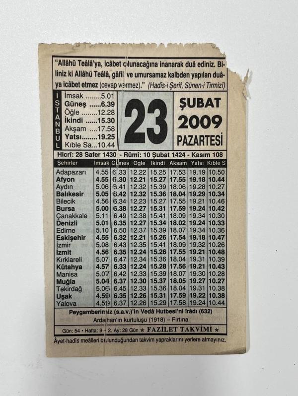 23 Şubat 2009 Takvim Yaprağı - Nostaljik Koleksiyonluk Takvim Yaprağı - Image 1