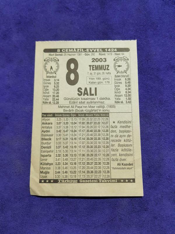 8 Temmuz 2003 Takvim Yaprağı - Nostaljik Koleksiyonluk Takvim Yaprağı - Image 1