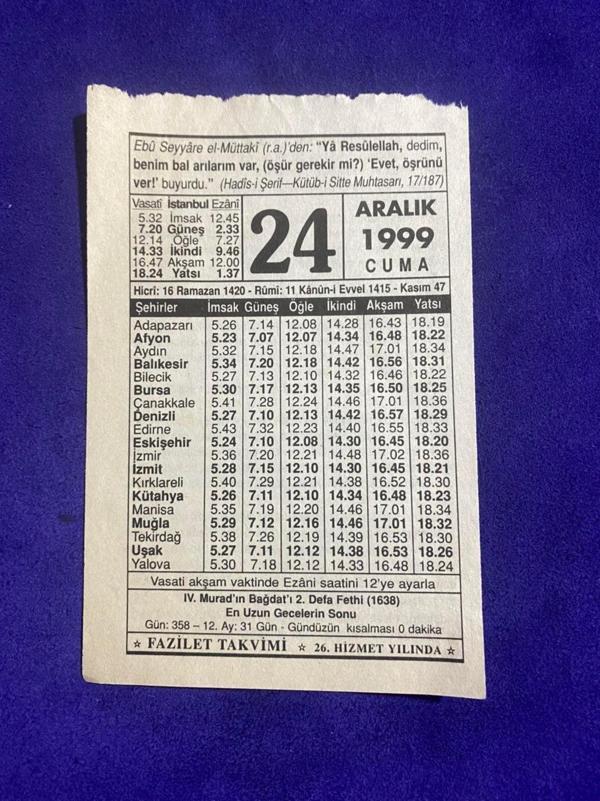 24 Aralık 1999 Takvim Yaprağı - Nostalji Koleksiyonluk Takvim Yaprağı - Image 1