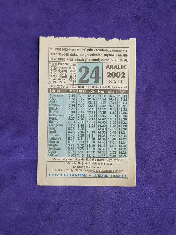 24 Aralık 2002 Takvim Yaprağı - Nostalji Koleksiyonluk Takvim Yaprağı - Image 1
