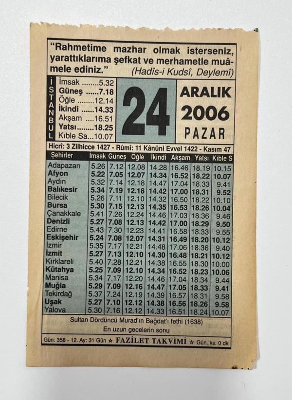 24 Aralık 2006 Takvim Yaprağı - Nostaljik Koleksiyonluk Takvim Yaprağı - Image 1