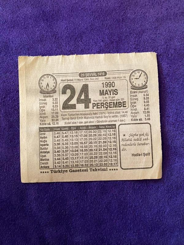24 Mayıs 1990 Takvim Yaprağı - Nostalji Koleksiyonluk Takvim Yaprağı - Image 1