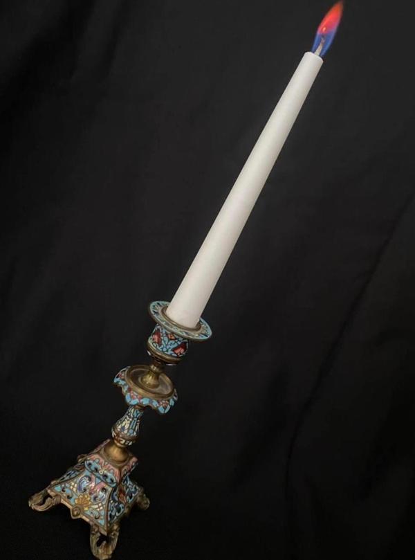 Çift Renkli Alevli Şamdan Mumu 20 cm (Beyaz) - Image 1