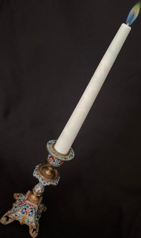 Çift Renkli Alevli Şamdan Mumu 20 cm (Nil Yeşili) - Image 1