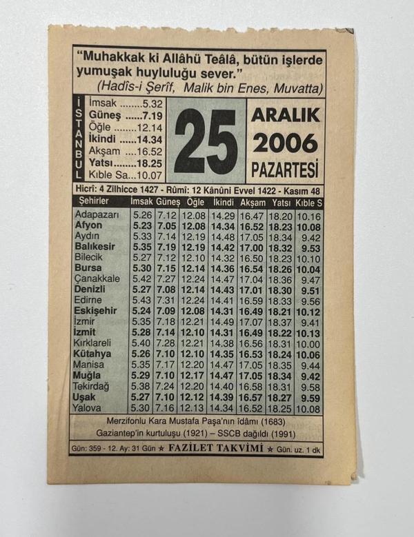 25 Aralık 2006 Takvim Yaprağı - Nostaljik Koleksiyonluk Takvim Yaprağı - Image 1