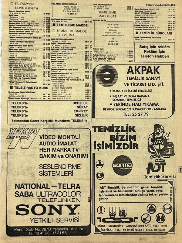 Ankara 1986 Meslek Reklam İlanı Efemera S429 - Image 1
