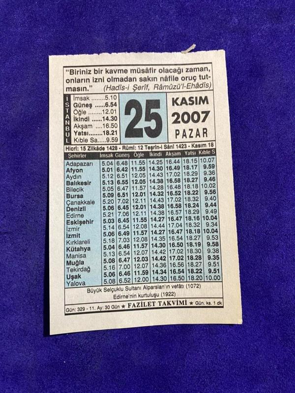 25 Kasım 2007 Takvim Yaprağı - Nostalji Koleksiyonluk Takvim Yaprağı - Image 1