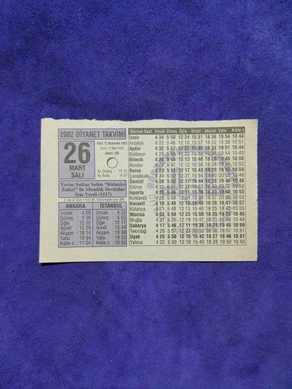 26 Mart 2002 Takvim Yaprağı - Nostalji Koleksiyonluk Takvim Yaprağı  - Image 1