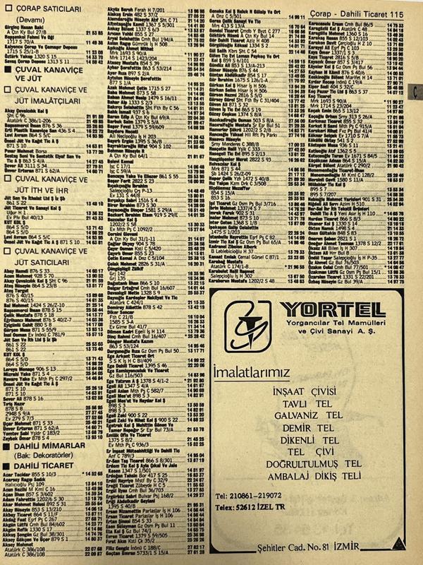 İzmir 1982-1983 Meslek Reklam İlanı Efemera S115 - Image 1