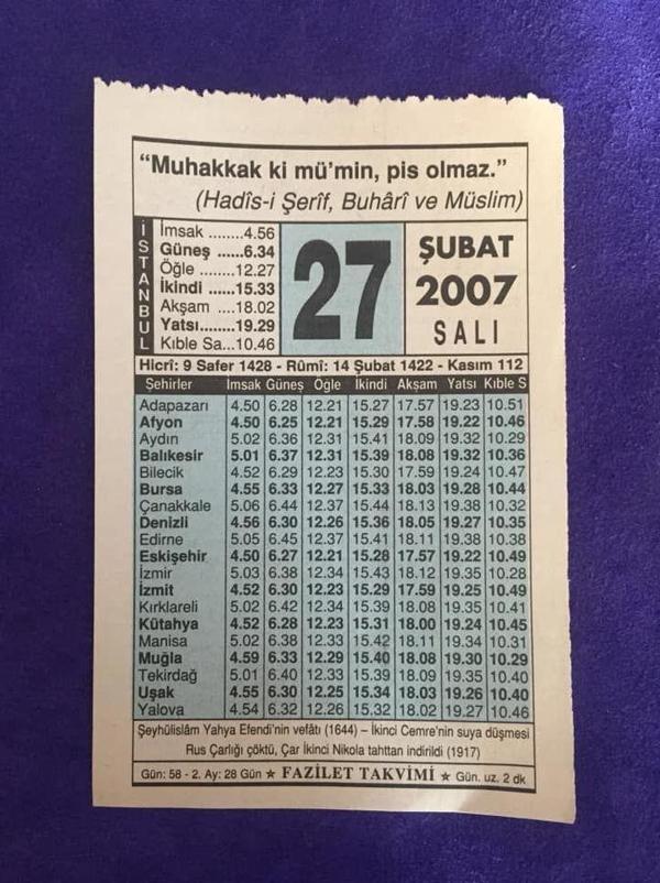 27 Şubat 2007 Takvim Yaprağı - Nostalji Koleksiyonluk Takvim Yaprağı - Image 1