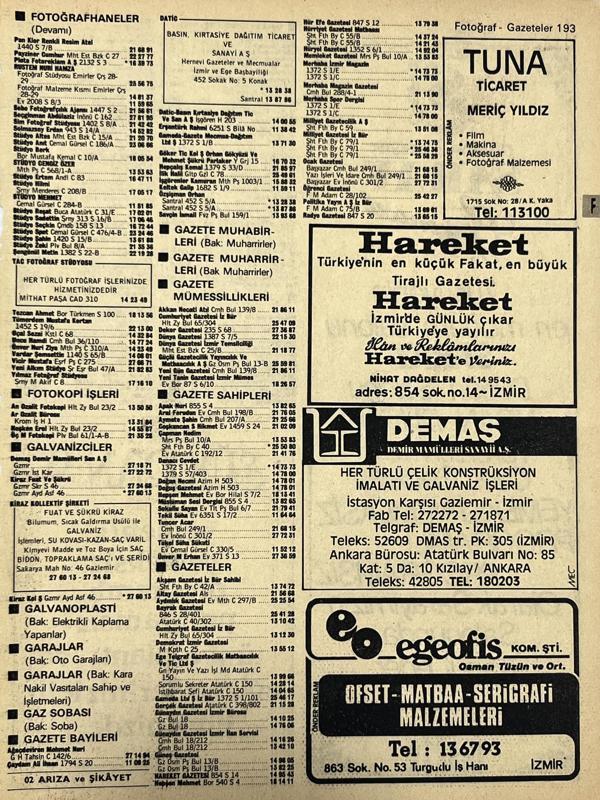 İzmir 1982-1983 Meslek Reklam İlanı Efemera S193 - Image 1
