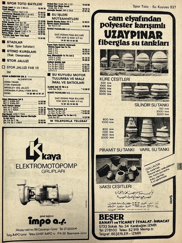 İzmir 1982-1983 Meslek Reklam İlanı Efemera S537 - Image 1