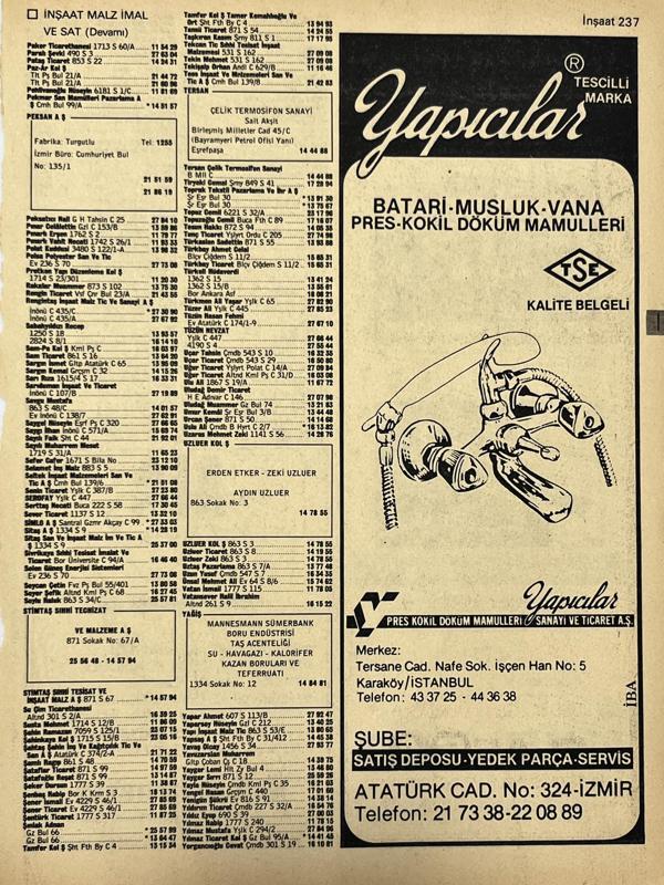 İzmir 1982-1983 Meslek Reklam İlanı Efemera S237 - Image 1