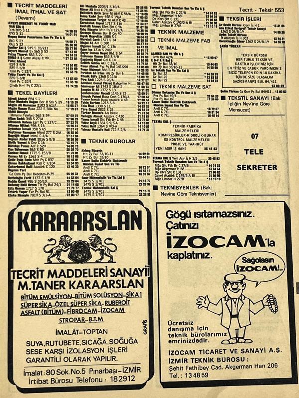 İzmir 1982-1983 Meslek Reklam İlanı Efemera S553 - Image 1