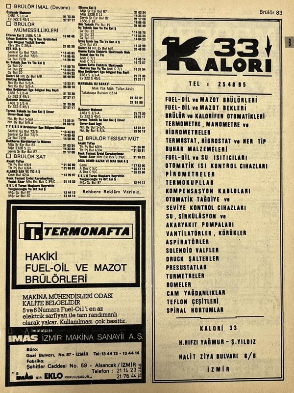 İzmir 1982-1983 Meslek Reklam İlanı Efemera S83 - Image 1