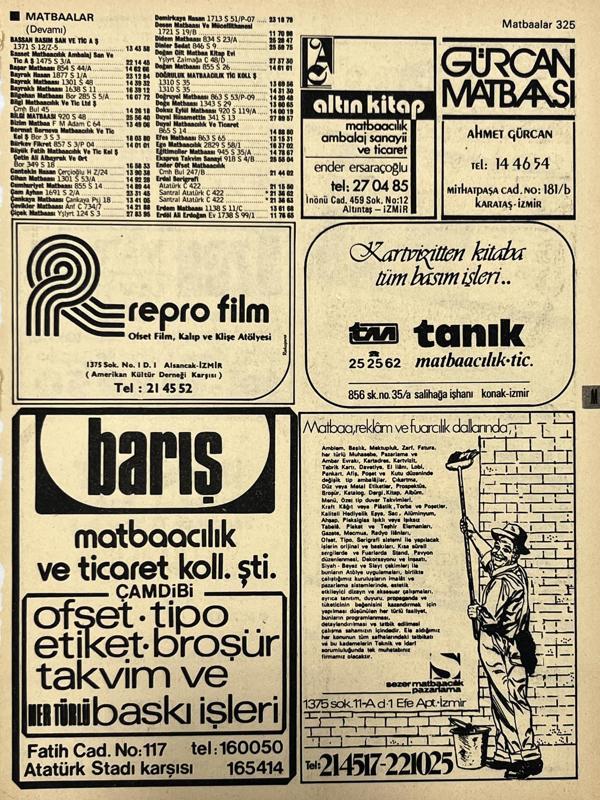 İzmir 1982-1983 Meslek Reklam İlanı Efemera S325 - Image 1