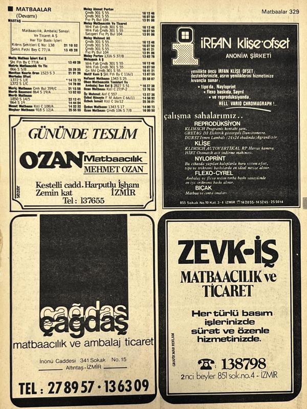 İzmir 1982-1983 Meslek Reklam İlanı Efemera S329 - Image 1