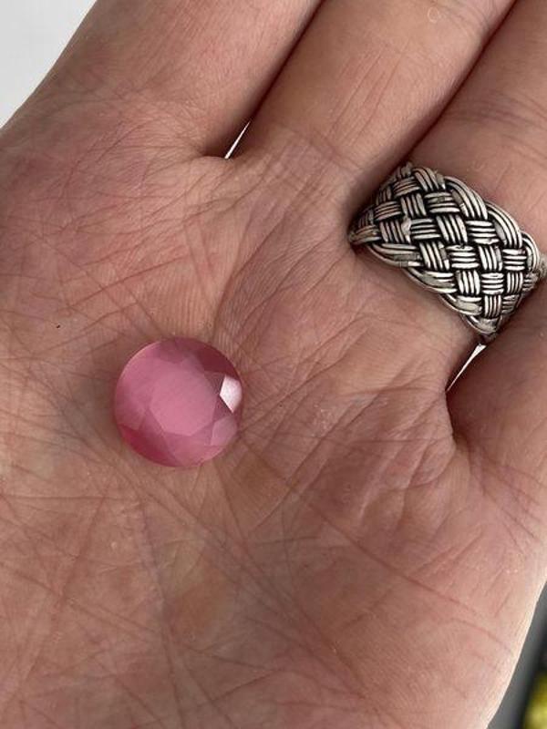 Faset Kesim Kedi Gözü Taş 14mm Pembe 1 Adet - Image 1