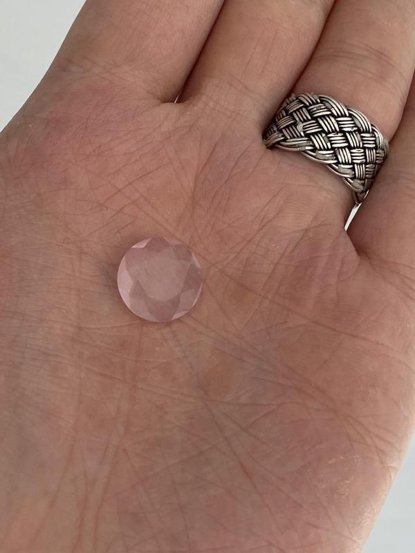 Faset Kesim Kedi Gözü Taş 14mm Pudra Pembe 1 Adet - Image 1
