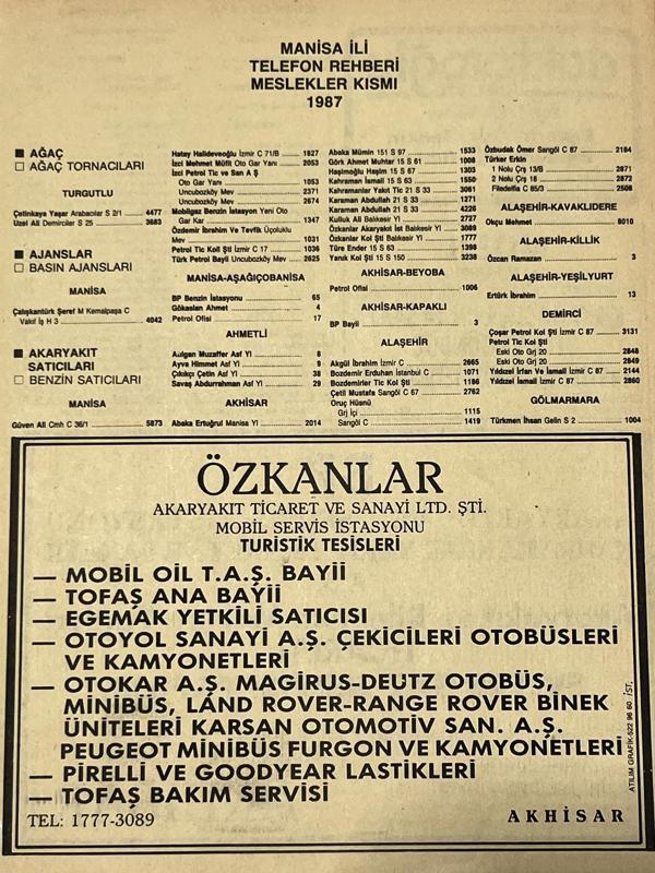 Manisa 1987 Meslek Reklam İlanı Efemera S-1 - Image 1
