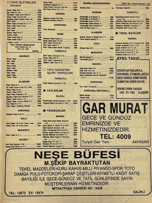 Manisa 1987 Meslek Reklam İlanı Efemera S-103 - Image 1