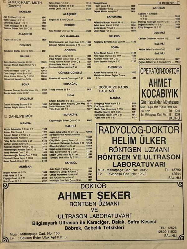 Manisa 1987 Meslek Reklam İlanı Efemera S-107 - Image 1