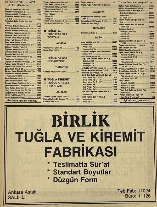 Manisa 1987 Meslek Reklam İlanı Efemera S-111 - Image 1