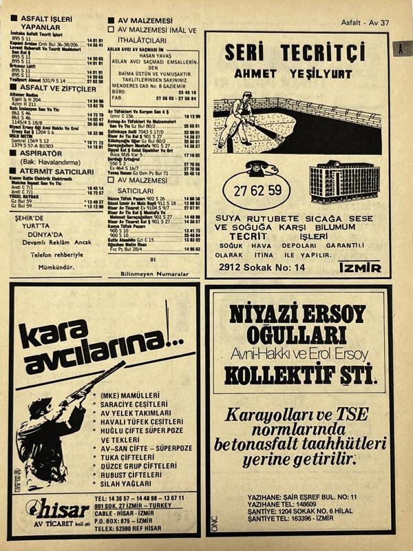 İzmir 1982-1983 Meslek Reklam İlanı Efemera S37 - Image 1