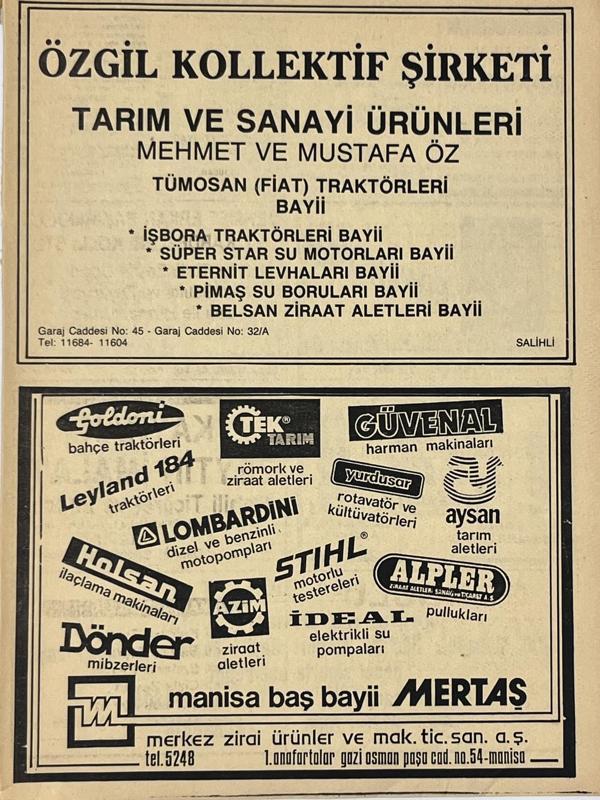 Manisa 1987 Meslek Reklam İlanı Efemera S-123 - Image 1