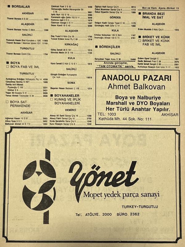Manisa 1987 Meslek Reklam İlanı Efemera S-19 - Image 1