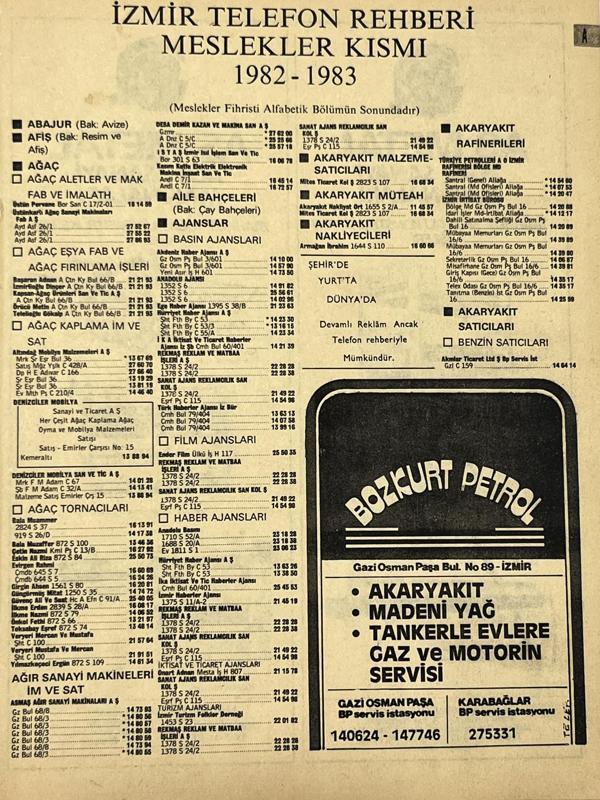 İzmir 1982-1983 Meslek Reklam İlanı Efemera S1 - Image 1