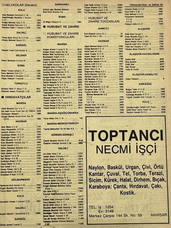 Manisa 1987 Meslek Reklam İlanı Efemera S-43 - Image 1