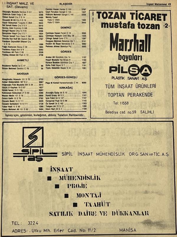 Manisa 1987 Meslek Reklam İlanı Efemera S-49 - Image 1