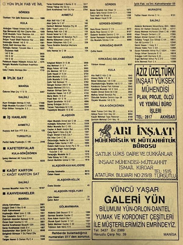 Manisa 1987 Meslek Reklam İlanı Efemera S-53 - Image 1