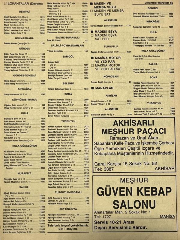 Manisa 1987 Meslek Reklam İlanı Efemera S-65 - Image 1
