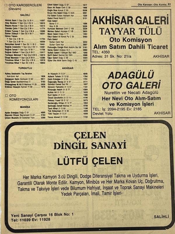 Manisa 1987 Meslek Reklam İlanı Efemera S-83 - Image 1