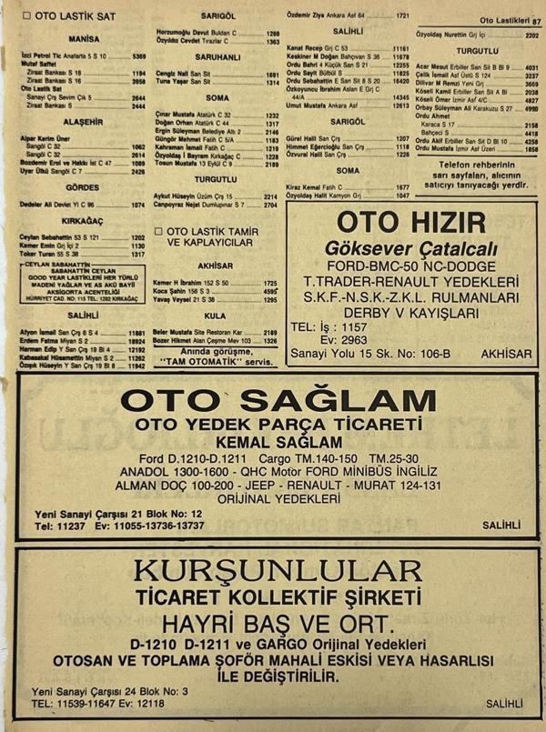 Manisa 1987 Meslek Reklam İlanı Efemera S-87 - Image 1