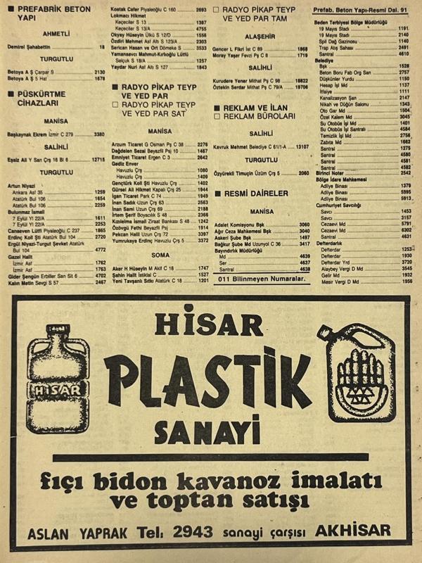 Manisa 1987 Meslek Reklam İlanı Efemera S-91 - Image 1
