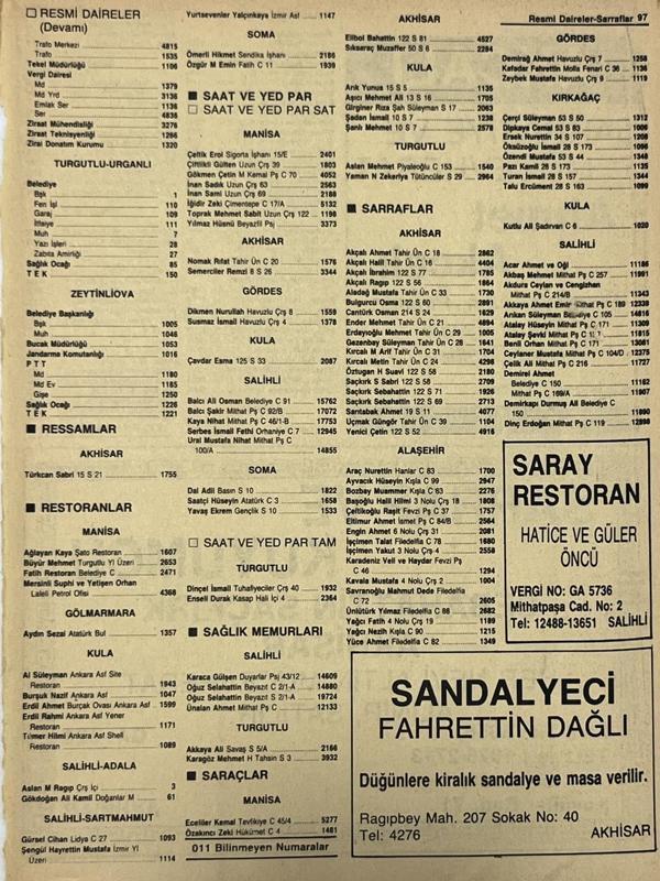 Manisa 1987 Meslek Reklam İlanı Efemera S-97 - Image 1