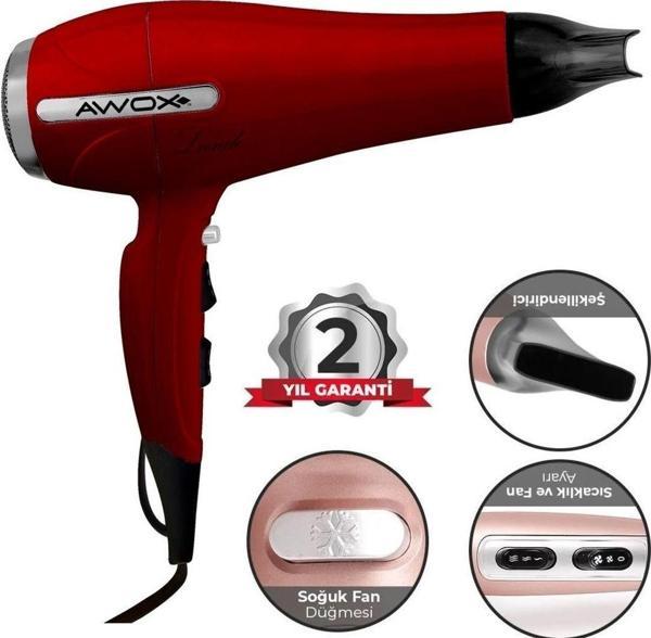 Awox Avito Saç Kurutma Makinesi Kırmızı Profesyonel Kuaför 2200w Dc Motor Hızlı Kurut Ve Şekillendir - Image 1