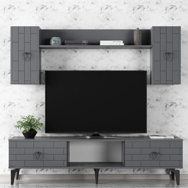 Cantek Dizayn Varrna Tv Ünitesi Takım Antrasit-Antrasit - Image 1